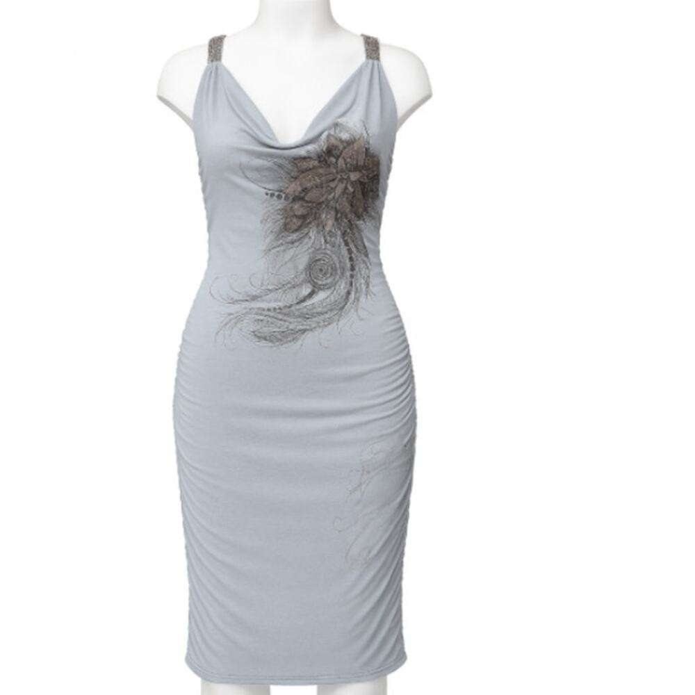 Chesley Y2K Rhinestone Graphic Ruched Dress Size Small